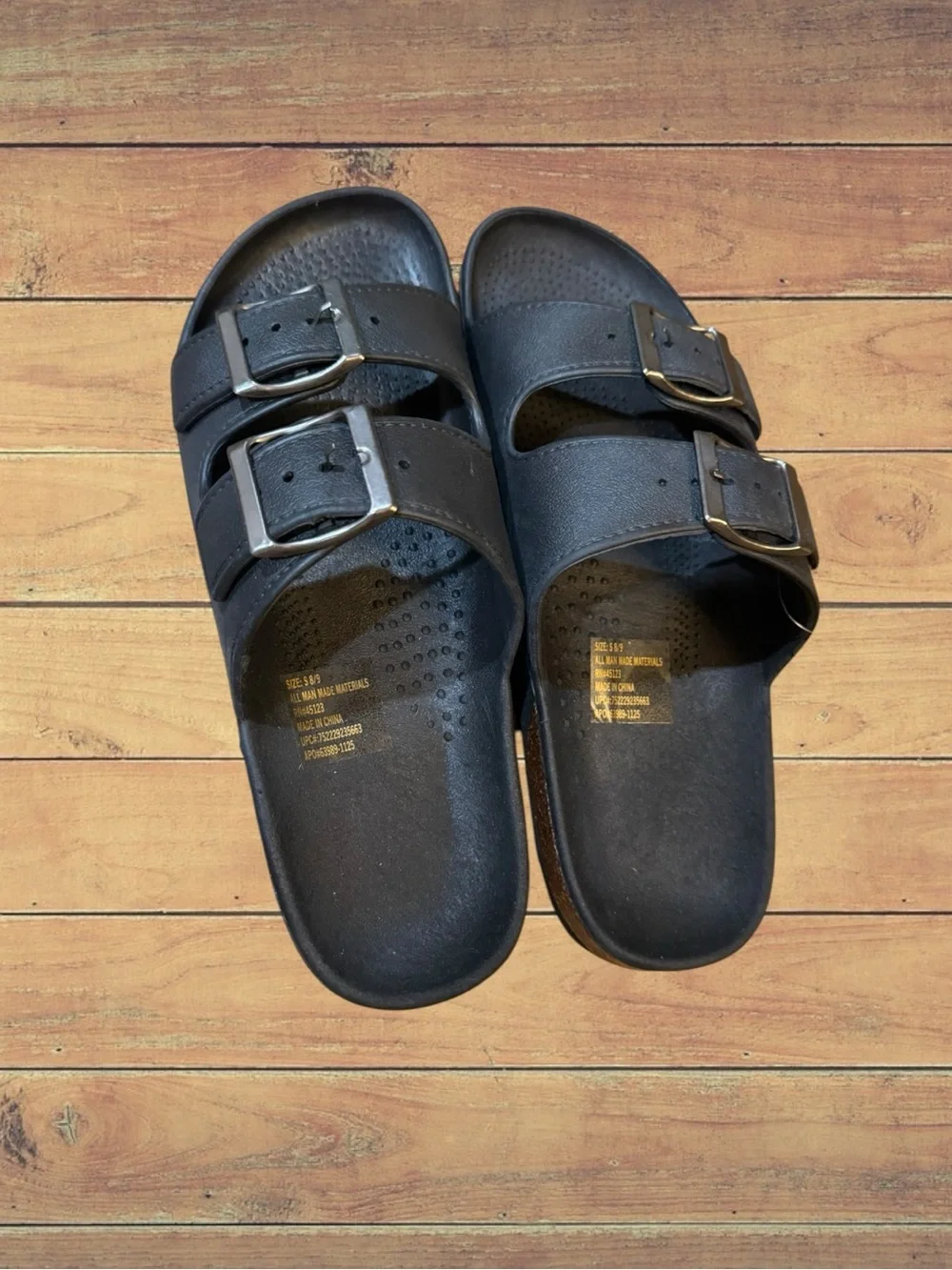 Unisex Black Double Buckle Slide Sandals Size Small 8/9 NWOT